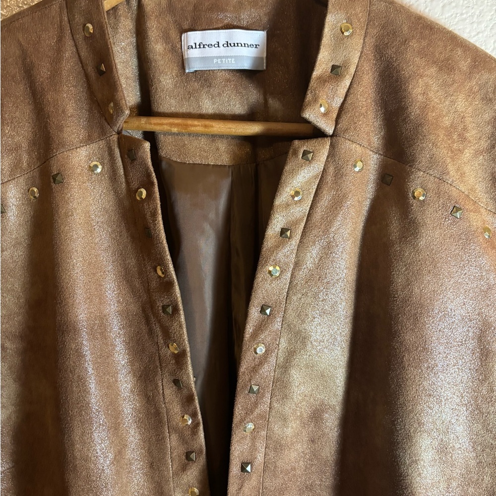Alfred Dunner Women's Tan Blazer with Gold Studs